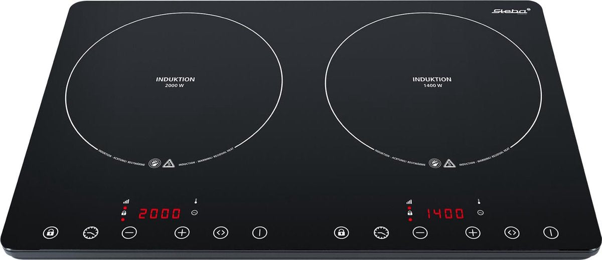 Steba IK650Slim - Inductiekookplaat - 2 pits ø 25,0 cm - Extra dun - Temperatuurregeling 60 - 240°C - timer - 3400 Watt - 8 vermogensniveaus